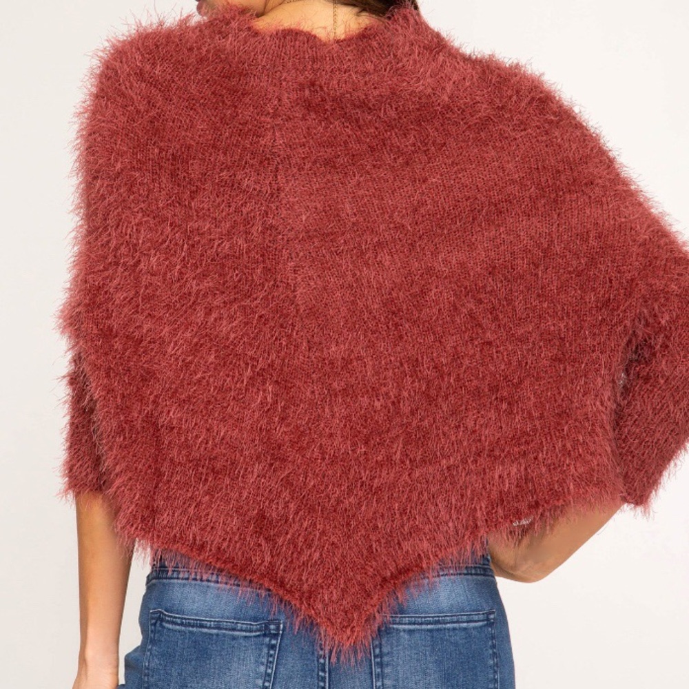 Trendy Batwing Sleeved Eyelash Sweater in Marsala - Picture 5 of 8